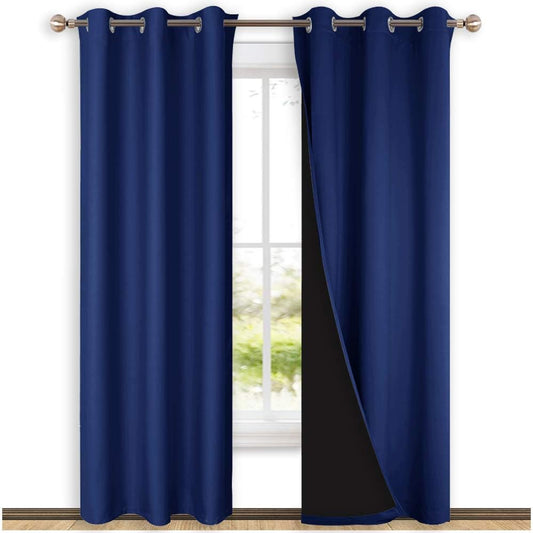 NICETOWN 100% Blackout Curtains with Black Liner Backing, Royal Blue, 37 inches x 80 inches Per Panel, Set of 2, Thermal Insulated Curtains for Living Room, Noise Reducing Drapes