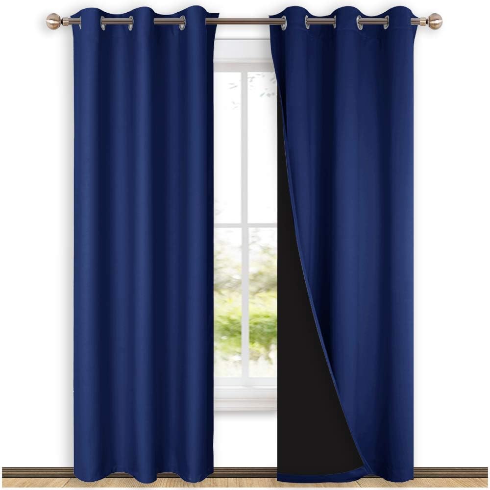 NICETOWN Blackout Curtains 80 inches Long, 2 Pieces, 42" Wide Each Panel, Royal Blue, Full Light Blocking Drapes with Black Liner for Nursery, Thermal Insulated Draperies for Hall, Villa