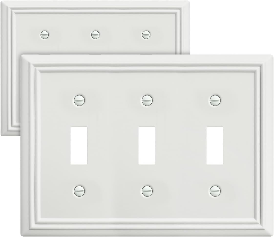 Triple Toggle Switch Wall Plate, Metal Light Switch Cover, Off White Finish, Midsize