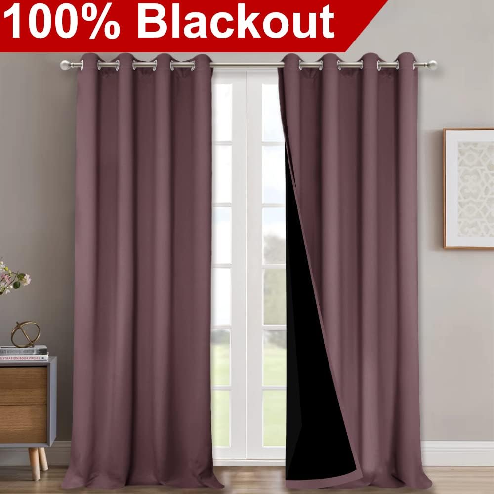 NICETOWN Full Shading Curtains for Windows, Super Heavy-Duty Black Lined Blackout Curtains for Bedroom, Privacy Assured Window Treatment (Dry Rose, Pack of 2, 52 inches W x 95 inches L)