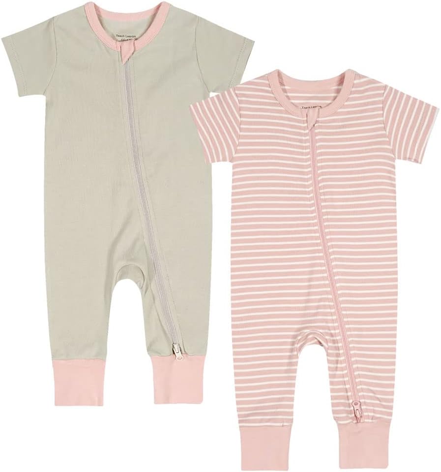 Teach Leanbh Toddler Baby Boys Girls 2-Pack Pajamas Cotton 2 Way Zipper Short Sleeve Footless Romper Sleep and Play