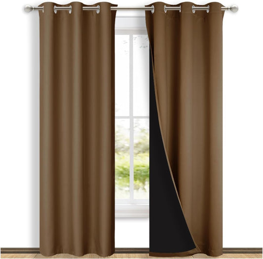 NICETOWN Full Shade Curtain Panels, 37" Wide x 80" Long, Gold Brown, Pair of Thermal Insulated & Energy Efficiency Blackout Drapes for Living Room, Lined Silky Performance Window Dressing