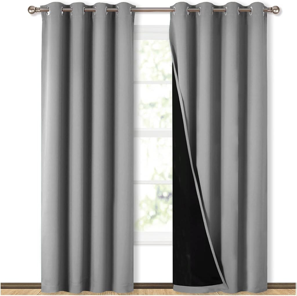 NICETOWN Full Shade Curtain Panels, Pair of Energy Smart & Noise Blocking Out Blackout Drapes for Dining Room Window, Thermal Insulated Guest Room Lined Window Dressing(Silver Grey, 52 x 84 inch)