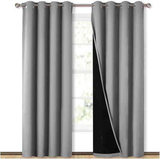 NICETOWN Full Shade Curtain Panels, Pair of Energy Smart & Noise Blocking Out Blackout Drapes for Dining Room Window, Thermal Insulated Guest Room Lined Window Dressing(Silver Grey, 52 x 84 inch)