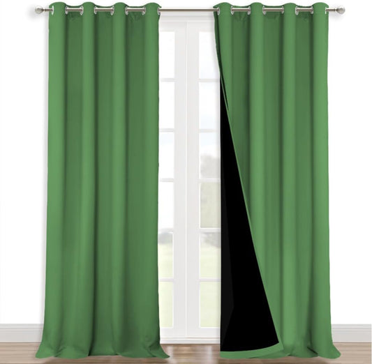 NICETOWN 100% Blackout Curtains for Windows, Pack of 2, Forest Green, 52" W x 120" L, Super Heavy-Duty Black Lined Total Darkness Drapes for Bedroom, Privacy Assured Window Treatment for Patio
