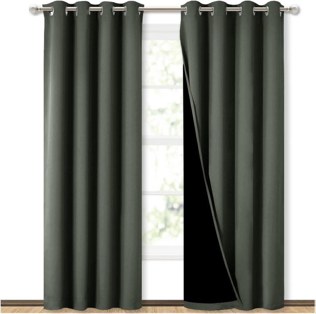 NICETOWN 100% Blackout Curtains 84 inches Long, Pair of Energy Smart & Noise Blocking Out Drapes for Baby Room Window, Thermal Insulated Guest Room Lined Window Dressing(Dark Mallard, 52 inches Wide)