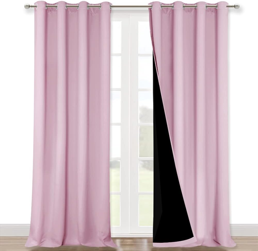 NICETOWN 100% Blackout Blinds, Set of 2, 46" x 96", Baby Pink, Laundry Room Decor Window Treatment Curtains for Large Patio Sliding Door, Thermal Insulated Curtains for Bedroom