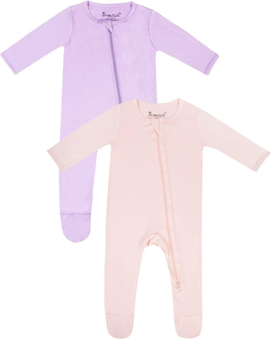 Jimonda Bamboo Baby Pajamas,Unisex Boys Girls One-Piece Footies,Long Sleeve Sleepers 2-Way Zip closure Romper