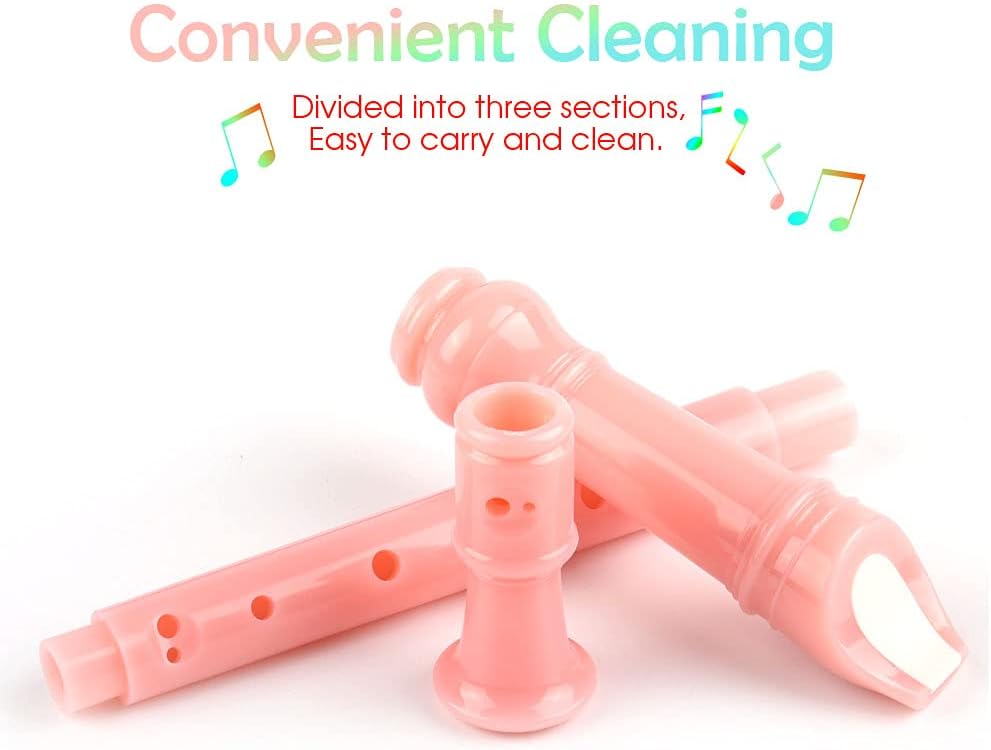 Mr.Power German Style C Key Soprano Recorder 8-Hole 3 Piece Music Musical Instruments for Beginners, Adults with Fingering Chart Cleaning Kit (Pink)