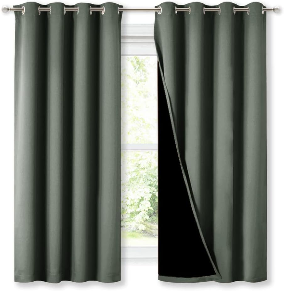 NICETOWN Extra Long Truly Blackout Drapes for Hall and Villa, 46-inch Width Each Panel, 45-inch Length, Dark Mallard, 2 Pieces, 100% Blackout Window Curtains with Black Lined for Night Shift Worker