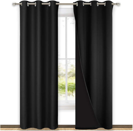 NICETOWN High-End Thermal Curtains, Full Blackout Curtains 84 Inches Long for Dining Room, Soundproof Window Treatment Drapes for Hall Room, Black, 42" Wide Per Panel, Set of 2 Panels