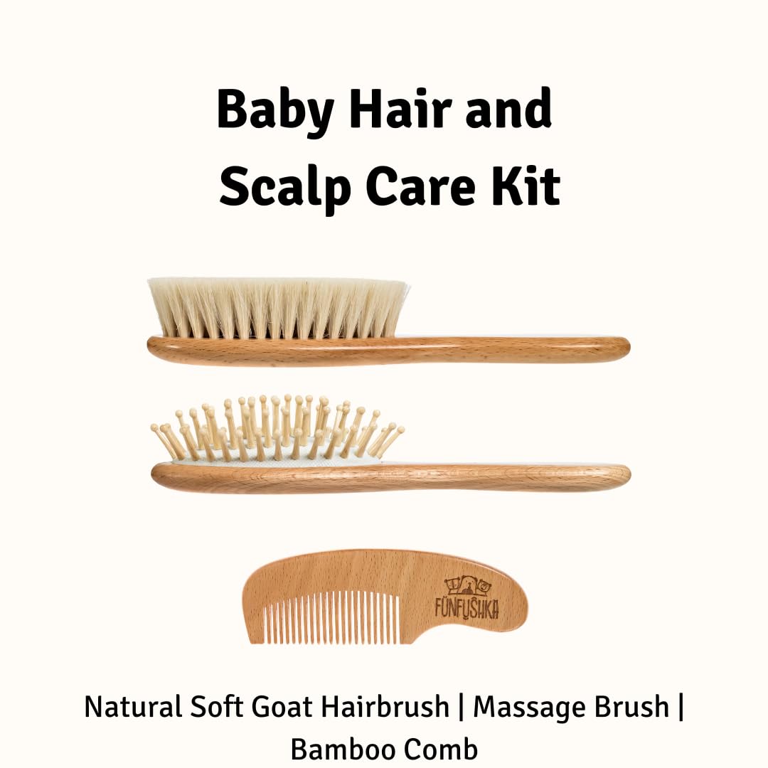 Baby Hair Brush Set for Newborns & Toddlers - Baby Brush and Comb Set - Ultra Soft Goat Hair Bristles, Perfect for Cradle Cap, Newborn Showers & Registries Gift, Comb Brush for Girls & Boys