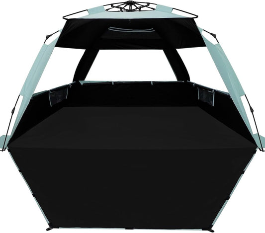 WhiteFang Deluxe Pop Up Beach Tent Sun Shade Shelter for 3-4/5-6 Person, UV Protection, Extendable Floor with 3 Ventilating Windows Plus Carrying Bag, Stakes, and Guy Lines