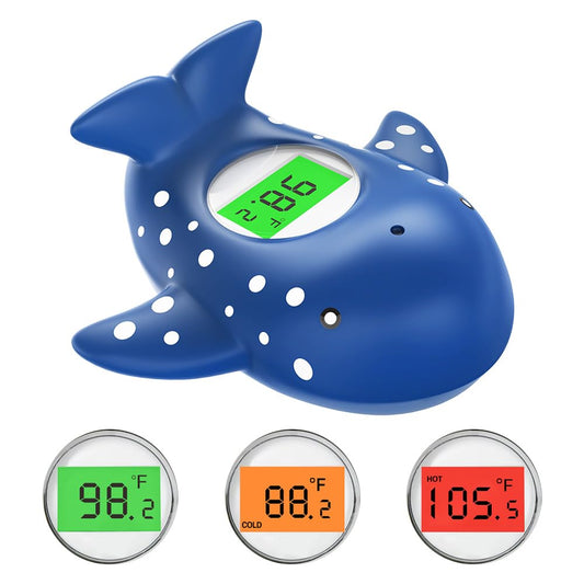 Baby Bath Thermometer, Infant Digital Water Thermometer Safety with 3 Color Backlit and Temperature Warning, Room Thermometers Floating Toy for Infant, Toddler, Bathtub, Swimming Pool (Navy Blue)