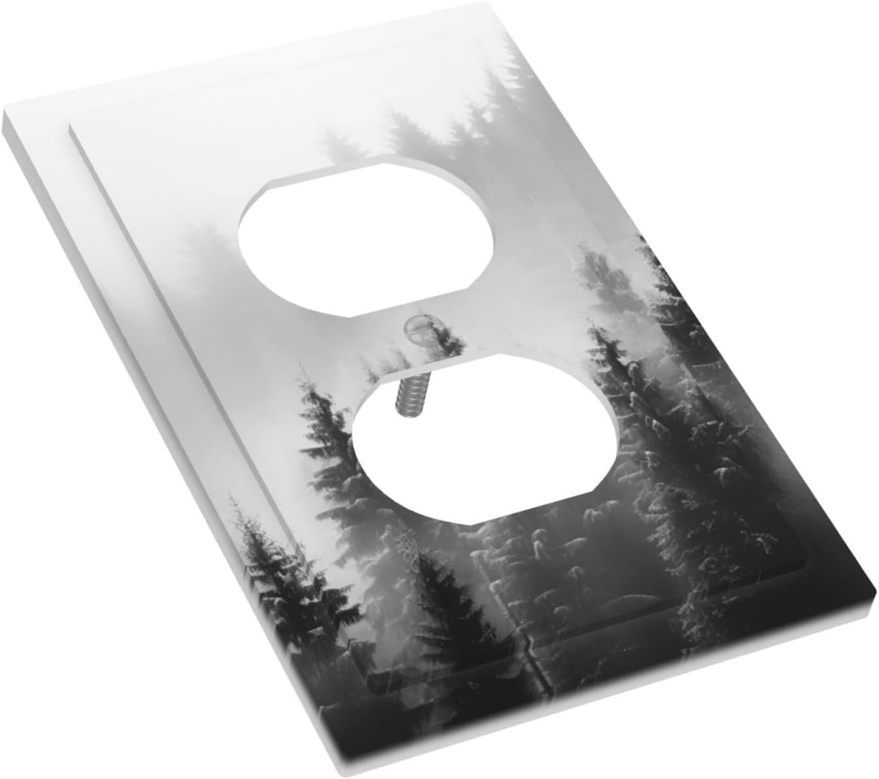 Foggy Forest Natural Scenery Retro Tree Pine Outlet Covers 1 Gang Duplex Light Switch Cover Decorative Switch Plates Electrical Receptacle Faceplate Wall Plate for Bed Room Living Room Decor
