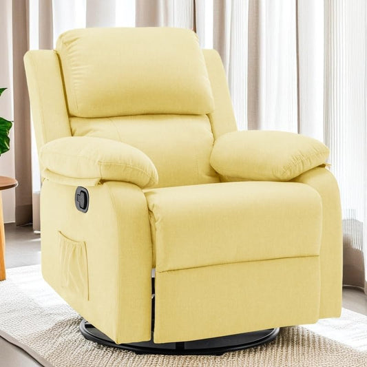 Recliner Chair, 360 Swivel Rocker Chair for Adults, Small Rocking Recliner for Small Spaces, Upholstered Fabric Glider Recliner Nursery Chair with Side Pockets for Living Room, Nursery
