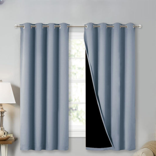 NICETOWN 100% Blackout Curtains with Black Liners, Vintage Blue, 2 Panels, 52-inch W by 63-inch L, Thermal Insulated Full Blackout 2-Layer Lined Drapes, Energy Efficiency Window Draperies for Bedroom