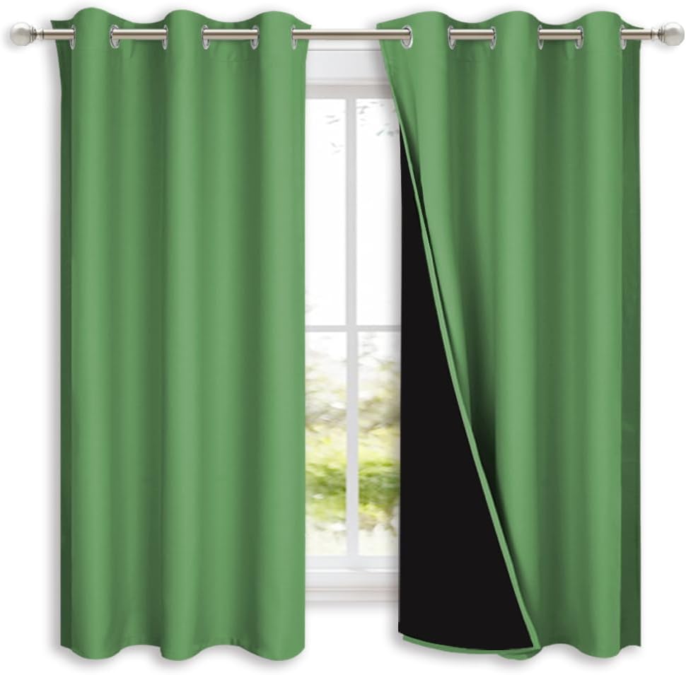 NICETOWN 100% Blackout Curtains 54 inches Long, Forest Green, 1 Pair, 42 inches Width Each Panel, Double-Deck Completely Blackout Window Treatment Thermal Insulated Lined Drapes for Small Window