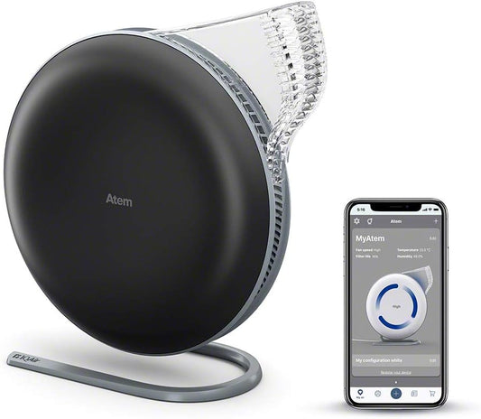 IQAir Atem Desk Air Purifier for Home, Office, Desktop, Small Room up to 150 sq ft, HyperHEPA Filter for Bacteria, Viruses, Allergens, Pets, Asthma, Pollen, Dust, Swiss Design, Made in Germany, Black