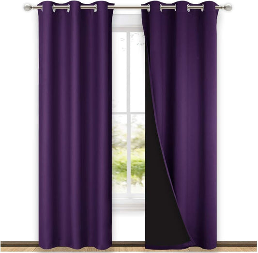 NICETOWN Room Warming Blackout Curtains 80 inches Long, Royal Purple, 2 Pieces, 42" Wide Each Panel, Full Light Blocking Drapes with Black Liner for Nursery, Thermal Insulated Drapes for Hall, Villa