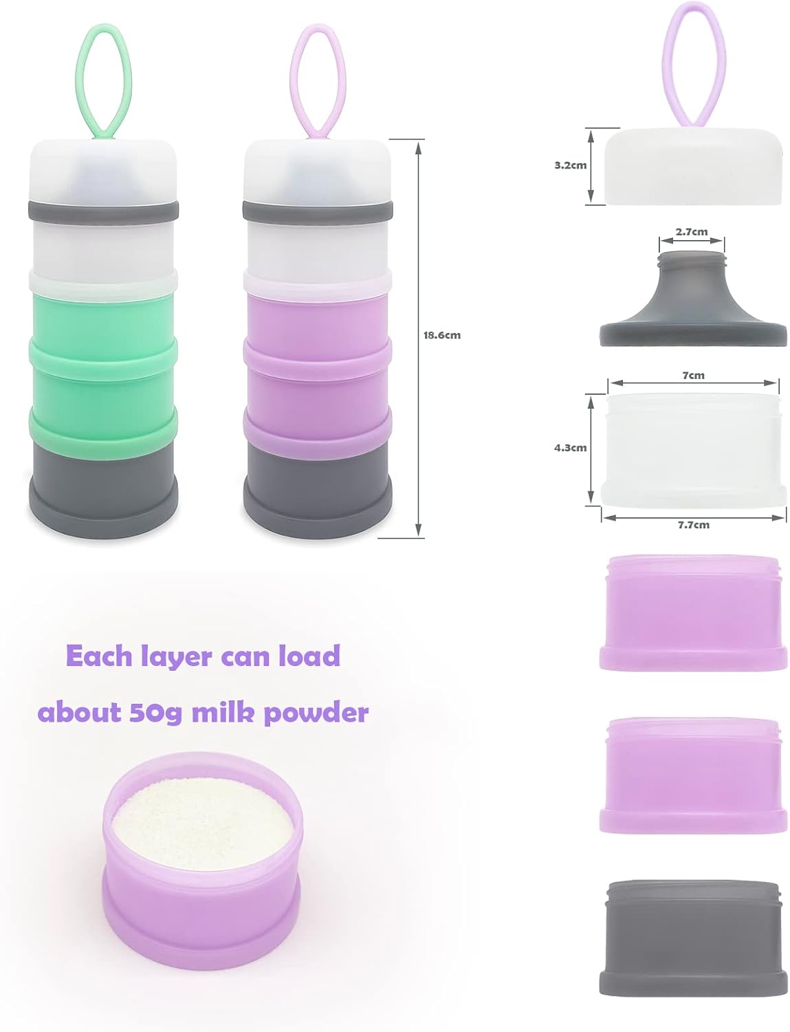 Baby Formula Dispenser, Formula Container, Portable Milk Powder Dispenser Container, Baby Feeding Travel Storage Container, Non-Spill Stackable Baby Snack Storage Container, BPA Free, 2 Packs