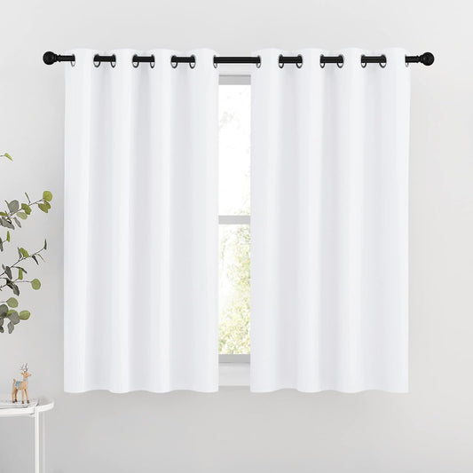 NICETOWN White Room Darkening Curtain Panels - Tripe Weave Thermal Insulated Grommet Room Darkening Window Draperies and Curtains for Bedroom (Set of 2, 46 x 54 inches in White)
