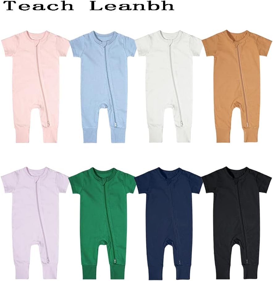 Teach Leanbh Toddler Unisex Baby Bamboo Viscose Pajamas 2 Way Zipper Short Sleeve Footless Romper Jumpsuit Sleep and Play
