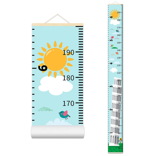 Baby Height Growth Chart - Canvas Height Chart for Kids Baby Child Toddler Boys Girls Growth Chart for Wall Room Nursery Decor Hangable and Removable Measuring Wall Ruler (Tower, Beige Wood)
