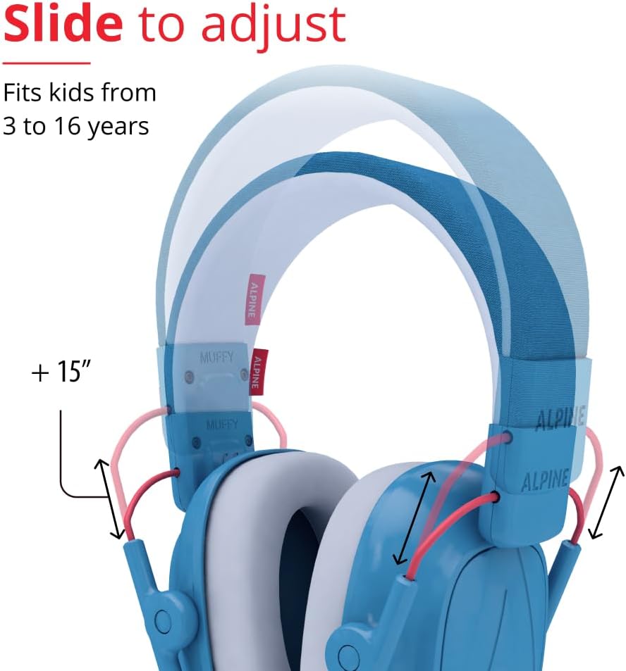 Alpine Muffy Kids - Hearing Protection - CE & ANSI Certified - Adjustable for Ages 3-16 years - Noise Cancelling Headphones - 25dB Sound Reduction Ideal for Protection and Concentration Aid - Blue