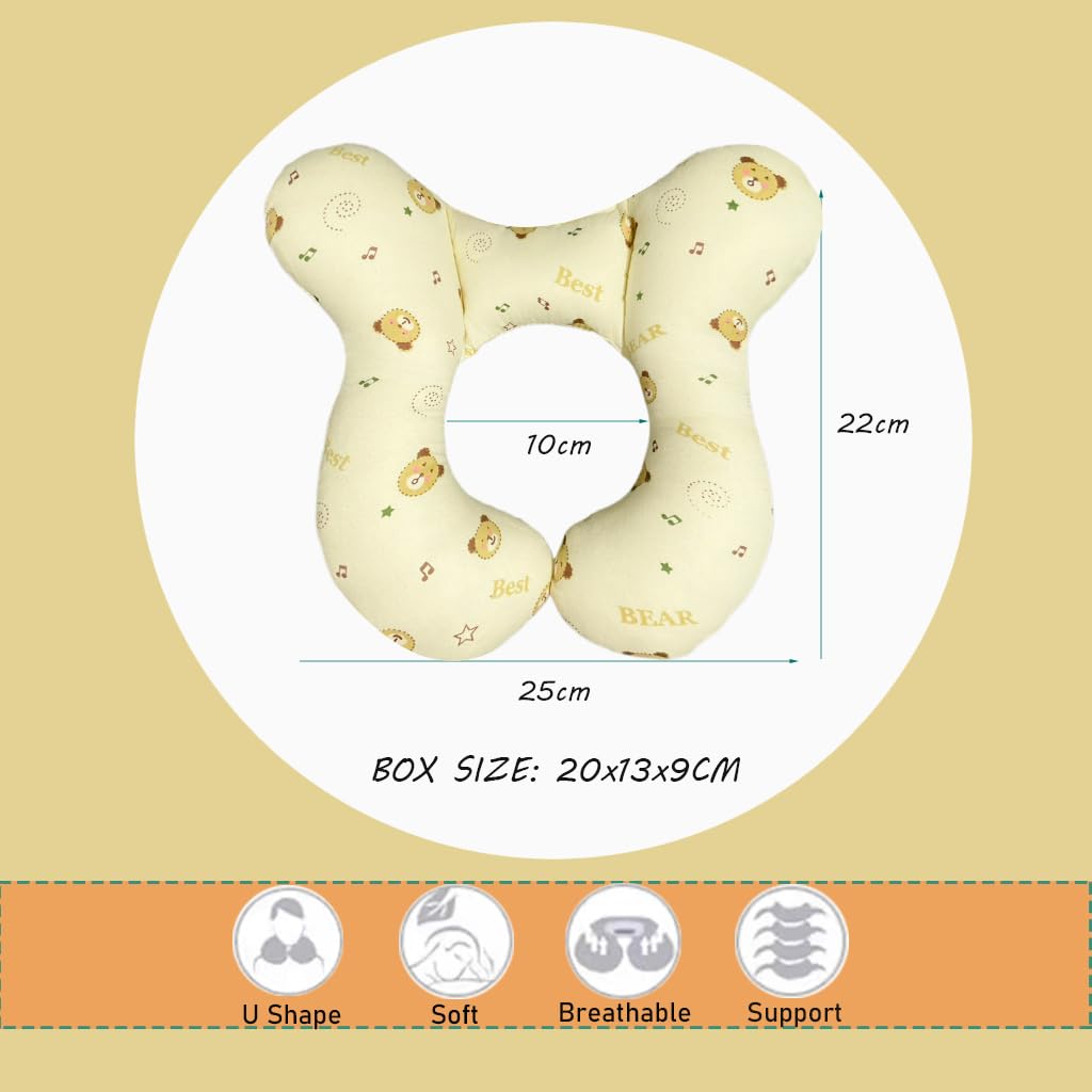 Baby Head Rest Pillow for Stroller Cartoon Neck Chin Support Pillows for Infants Toddler Neck Protection Cushion for Travelling, Music Bear