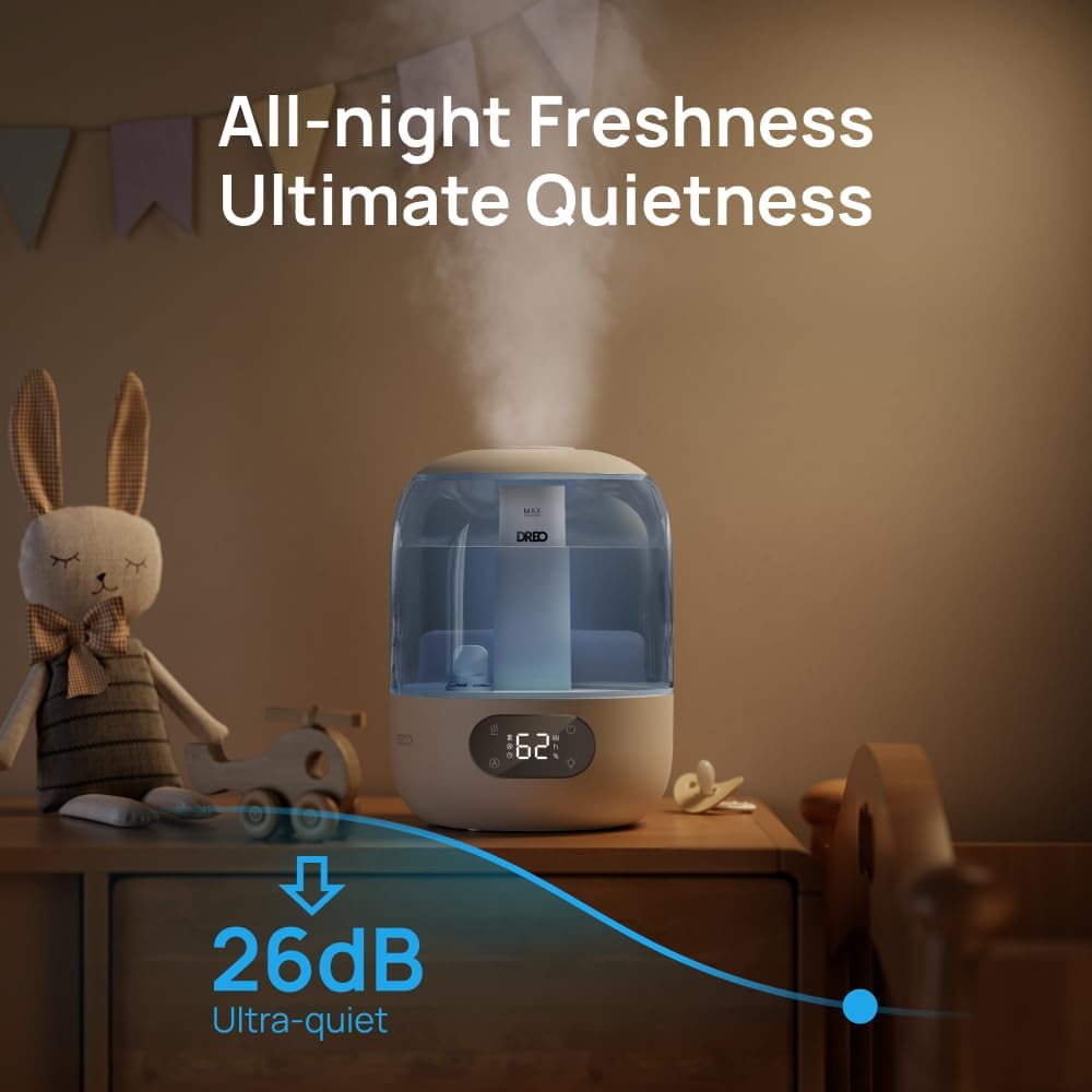 Dreo Humidifiers for Bedroom, Cool Mist Ultrasonic Humidifiers with 30Hr Runtime, Top Fill 3L Tank, Easy Clean, Humidity Sensor, Night Light for Baby, Nursery, 360° Nozzle for Plants and Home, Blue