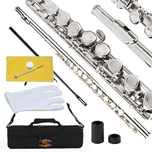 Glory Closed Hole C Flute With Case, Tuning Rod,Joint Grease and Cloth, Gloves, Nickel Siver