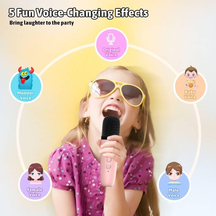 Karaoke Microphone Machine Toys for Kids Adults, Mini Portable Bluetooth Speaker with 2 Wireless Mics, Christmas Birthday Gifts for Boys Girls Ages 3 4 5 6 7 8 9 10 11 12+ Year (Pink)