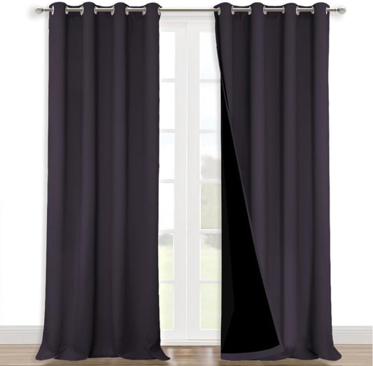 NICETOWN Full Shading Curtains for Windows, Greyish Purple, Pack of 2, 52" W x 95" L, Super Heavy-Duty Black Lined Blackout Curtains for Bedroom, Privacy Assured Window Treatment