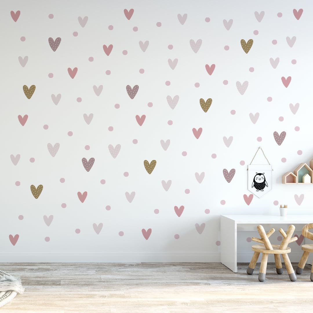 WS Wallpaper Heart Wall Decals Pack of 5 Sheets 135pcs by Lipastick - Polka Dots Wall Stickers for Bedroom Living Room Girls Room Decoration Kids Room Baby Nursery Room Removable Wall Decals