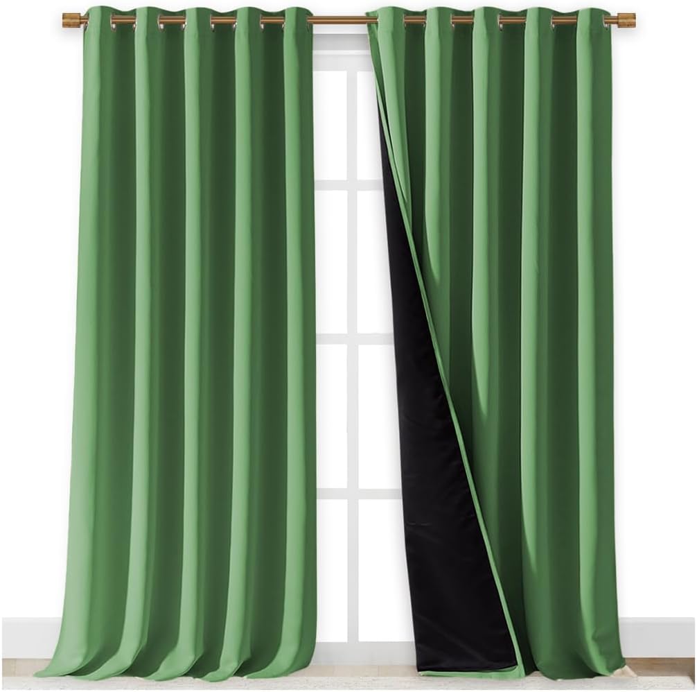 NICETOWN Full Shading Curtains for Windows, Forest Green, Pack of 2, 70 inches W x 95 inches L, Super Heavy-Duty Black Lined Blackout Curtains for Bedroom, Privacy Assured Window Treatment