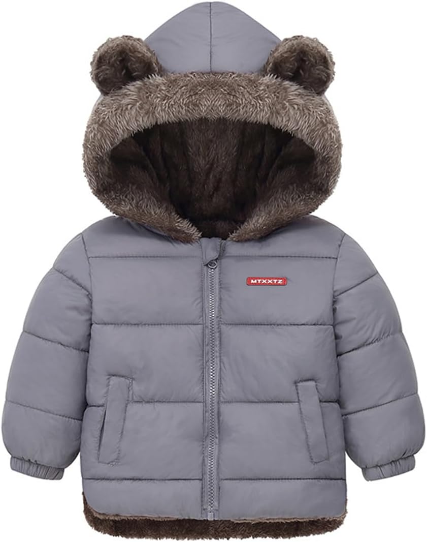 Infant Baby Winter Coat Bear Hooded Jacket Warm Fleece Snowsuit Windproof Outerwear for Toddler Boy Girl 9M-4T