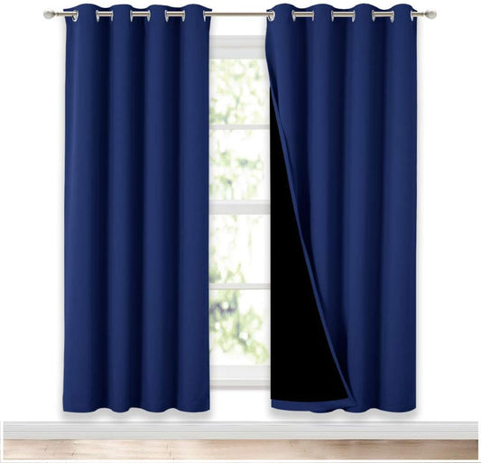 NICETOWN Full Shade Curtain Panels, Pair of Energy Smart & Noise Blocking Out Blackout Drapes for Apartment Window, Thermal Insulated Guest Room Lined Window Dressing(Royal Blue, 52 x 72 inch)