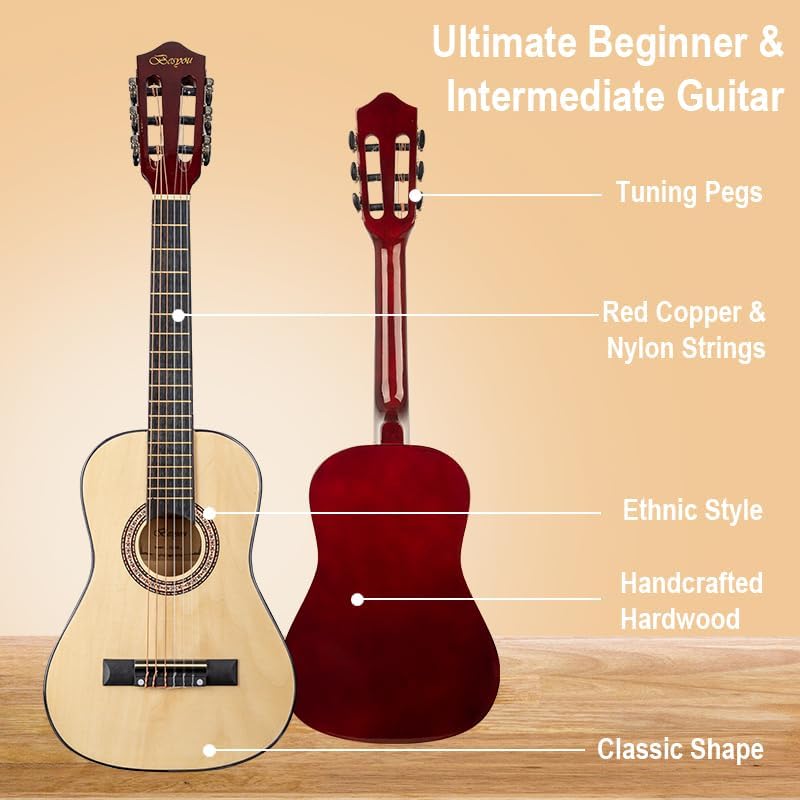 30" Wood Acoustic Guitar with Case,guitar book and Accessories for Kids/Girls/Boys/Beginners (Natural)