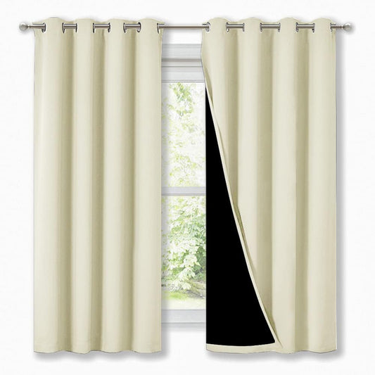 NICETOWN 100% Blackout Blinds, Set of 2, 46" x 45", Beige, Laundry Room Decor Window Treatment Curtains for Large Patio Sliding Door, Thermal Insulated Curtains for Bedroom