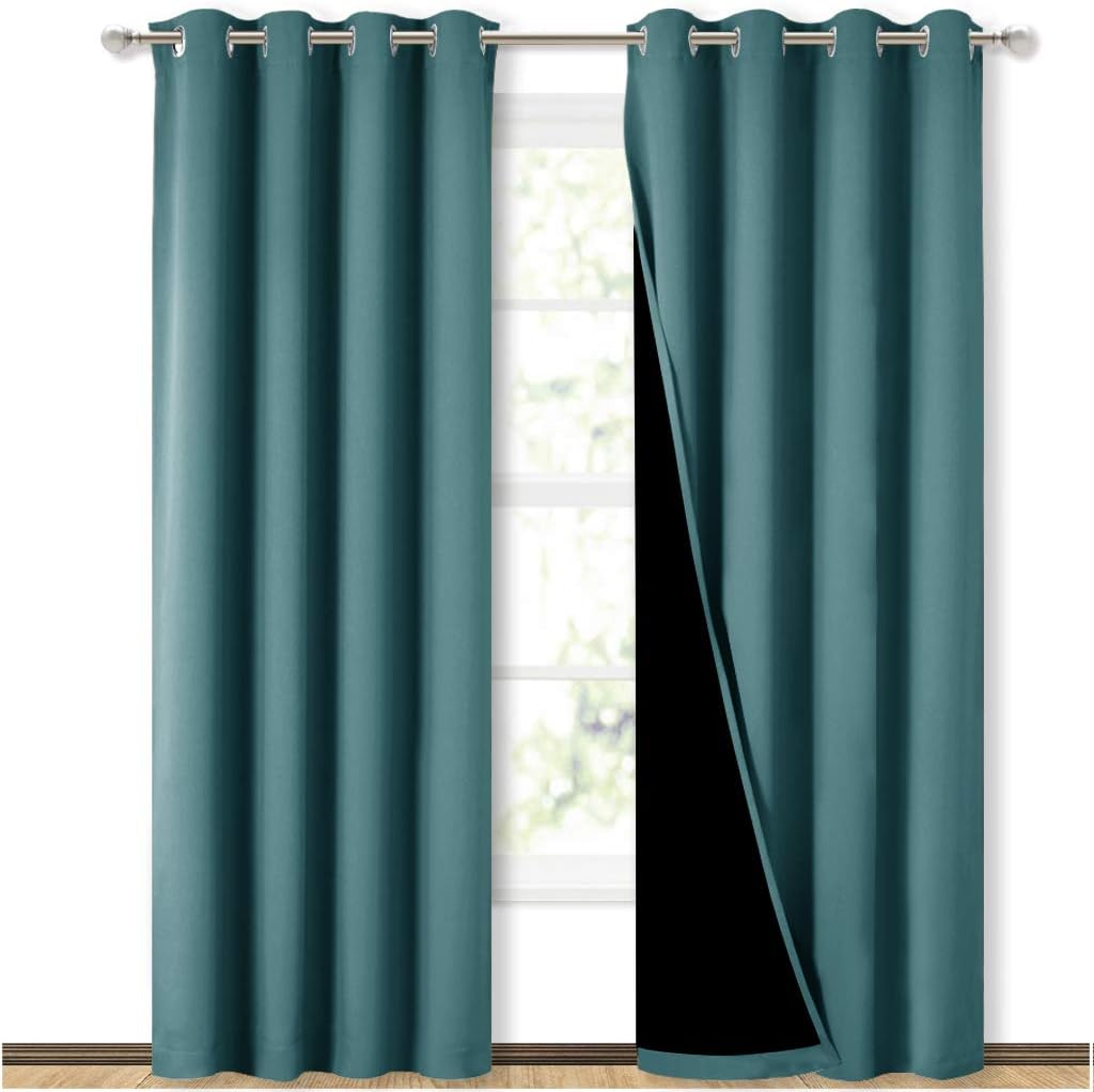 NICETOWN Complete 100% Blackout Curtain Set, Thermal Insulated & Energy Efficiency Window Draperies for Guest Room, Full Shading Panels for Shift Worker and Light Sleepers, Sea Teal, 52W x 84L, 2 PCs