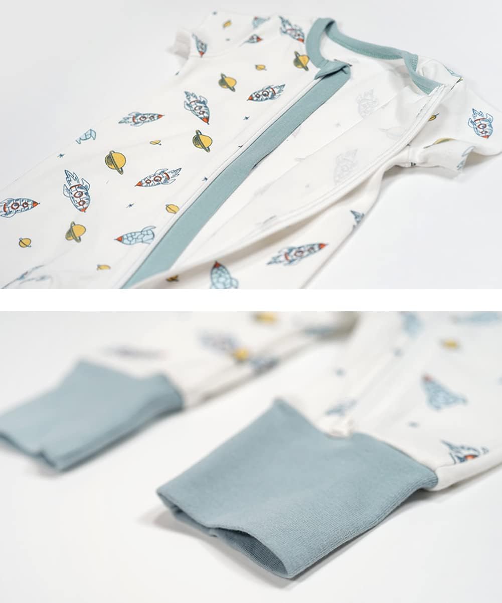Teach Leanbh Baby Boys Girls 2 Pack 2 Way Zipper Footless Pajamas Cotton Short Sleeve Printing Romper Sleep and Play