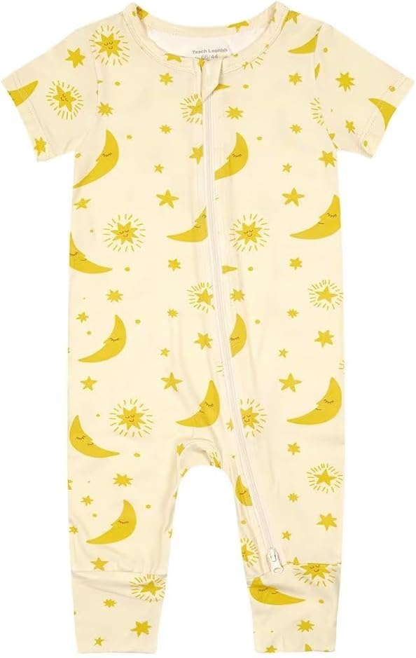 Teach Leanbh Toddler Unisex Baby Bamboo Viscose Pajamas 2 Way Zipper Short Sleeve Footless Romper Jumpsuit Sleep and Play
