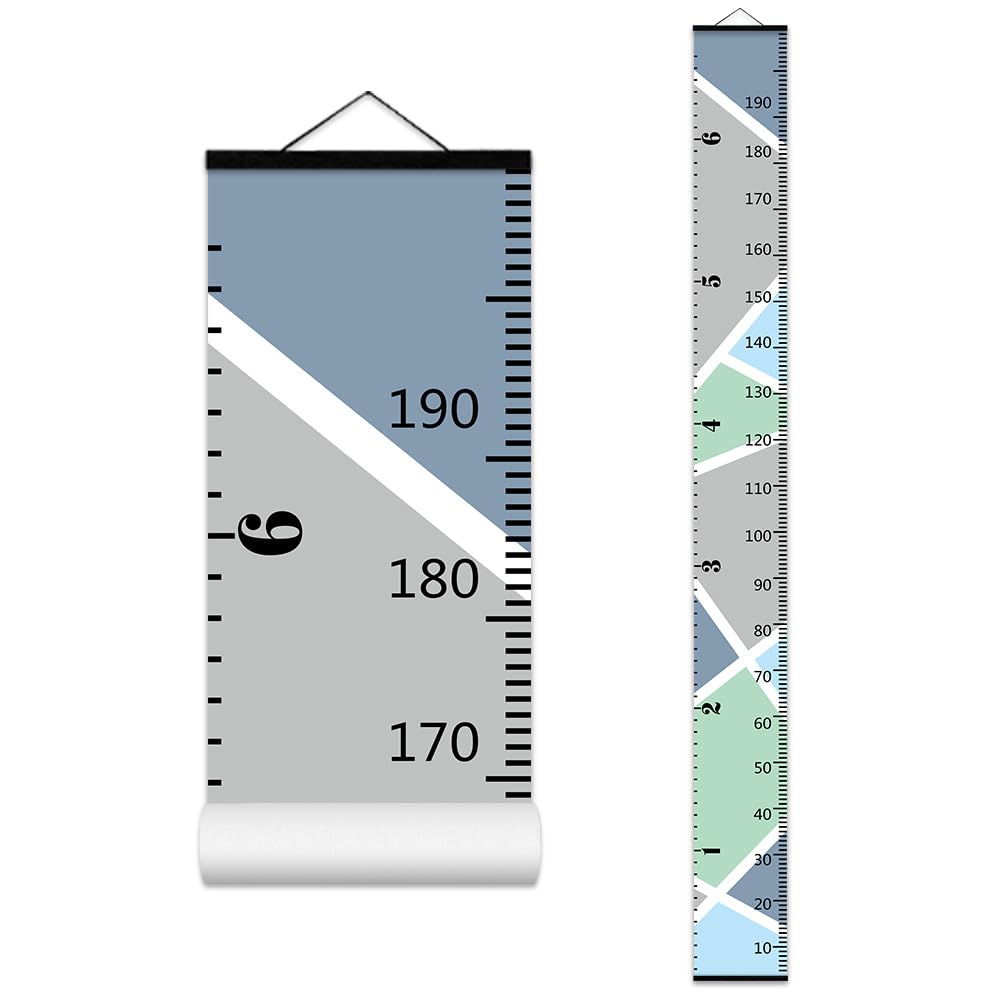 Color Block Growth Chart for Kids Baby Height Chart Ruler Removable Canvas Wooden Frame Hanging Wall Rulers Measurement Charts for Toddler Room Nursery Decor - 79"X7.9" with Black Wood