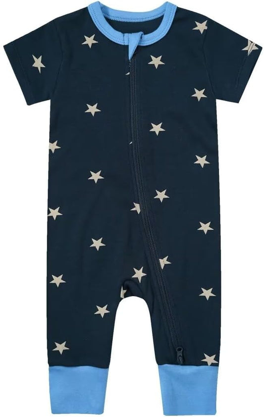 Teach Leanbh Toddler Baby Boys Girls Footless Pajamas Cotton 2 Way Zipper Printing Short Sleeve Romper Sleep and Play