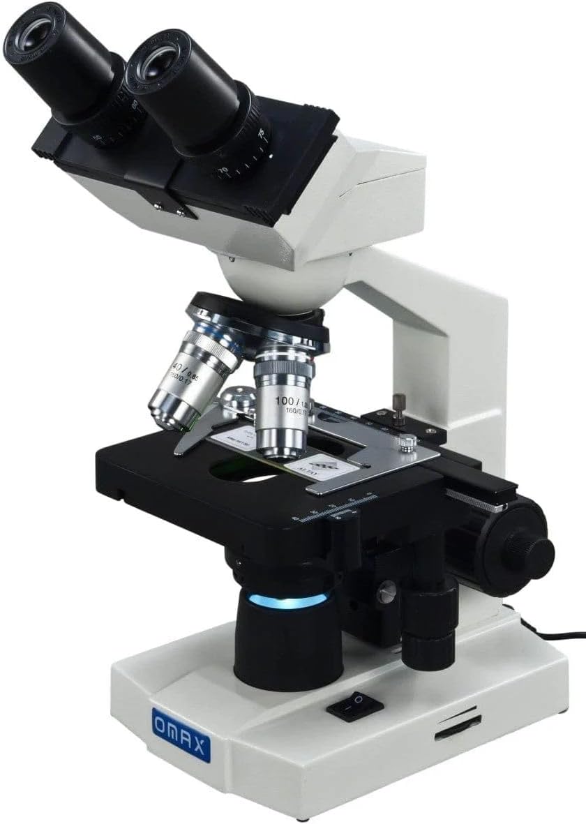 OMAX M82E Series LED Binocular Compound Lab Microscope - 40X-2000X Magnification - Microscope Kit with 100 Blank Slides & Cover Slips