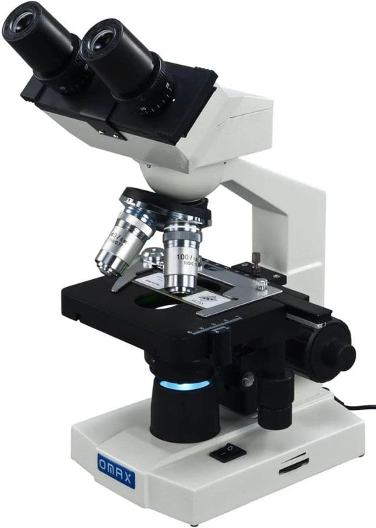 OMAX M82E Series LED Binocular Compound Lab Microscope - 40X-2000X Magnification - Microscope Kit with 100 Blank Slides & Cover Slips