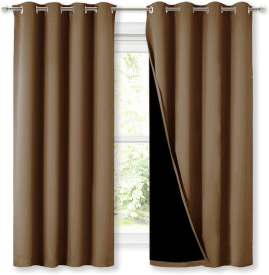 NICETOWN 100% Blackout Lined Curtains, Totally Darkness Drapes with Silver Grommet, Thermal Insulated Drapes for Master Bedroom (Gold Brown, 1 Pair, 52 inches Width x 63 inches Length Each Panel)