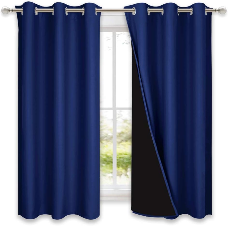 NICETOWN 100% Blackout Curtain Panels, Thermal Insulated Black Liner Curtains for Nursery Room, Noise Reducing and Cold Blocking Drapes for Windows (Set of 2, Royal Blue, 42" Wide by 63" Long)