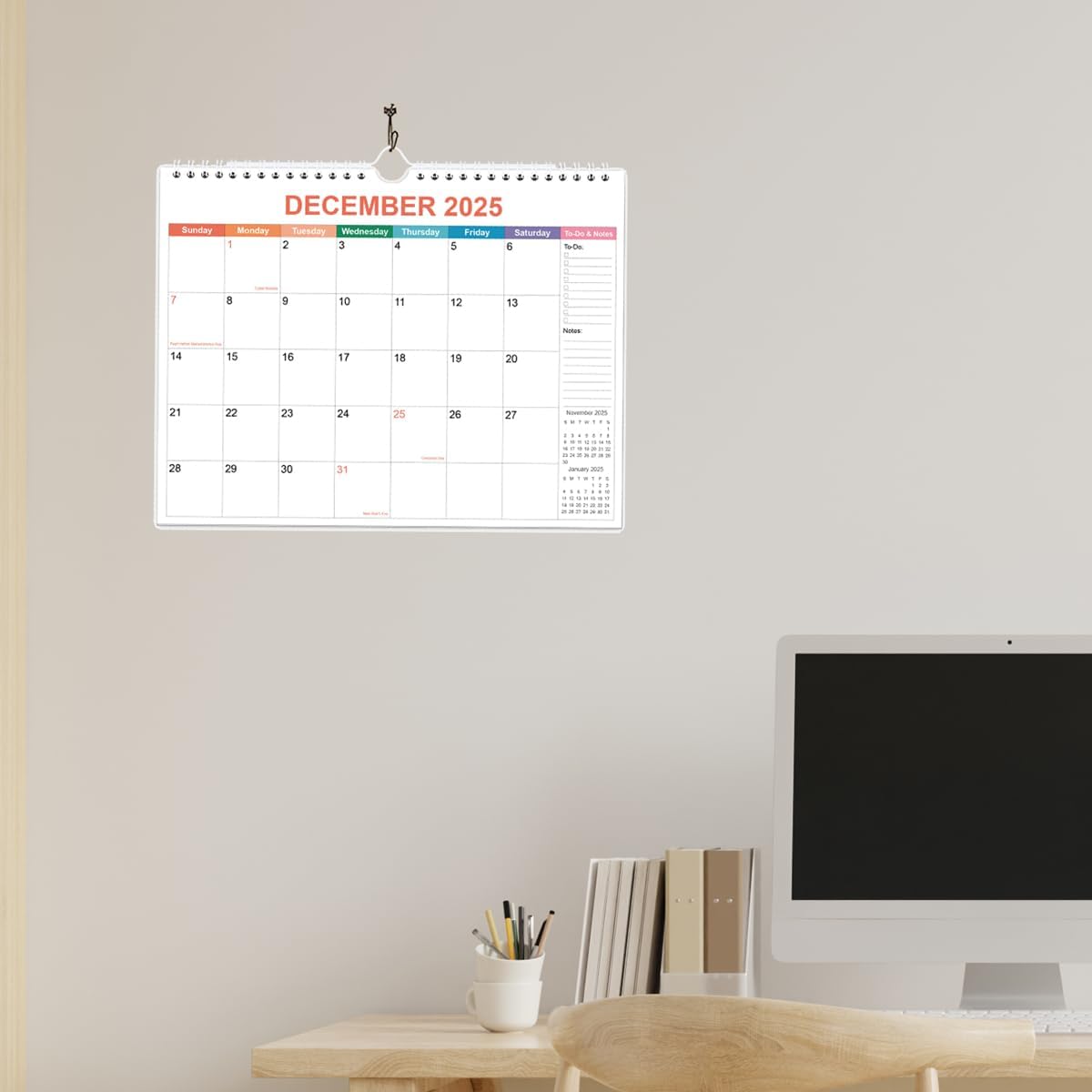 Calendar 2025-2026 - Wall Calendar from September 2025 to December 2026, 2025 Calendar with Premium Paper, Twin-Wire Binding & Hanging Hook, 11.5" x 14.5", Colorful